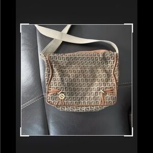 Fendi Beige and Brown Logo Shoulder Bag